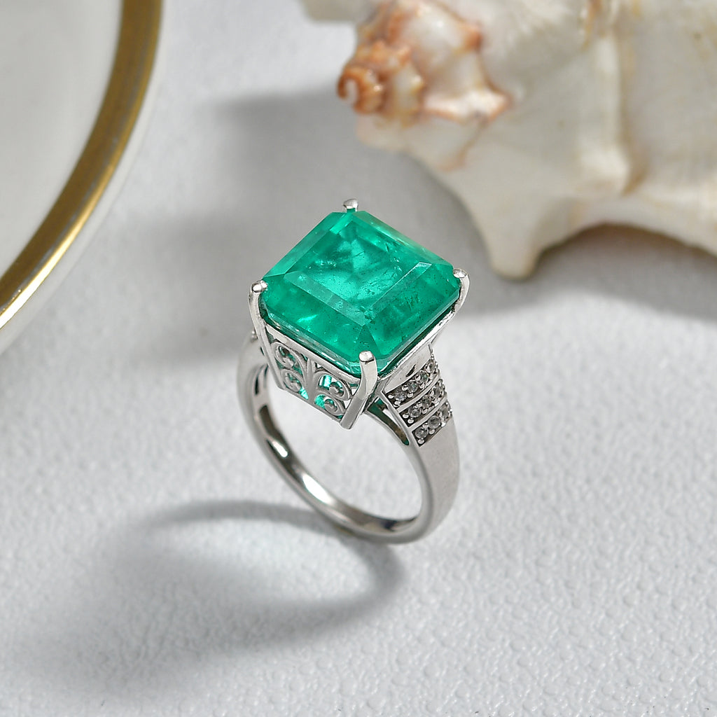 D'Joy Emeraldine Triplet Quartz & White Zircon Solitaire Ring in Rhodium Overlay Sterling Silver 10.00 Ct._8516979_2