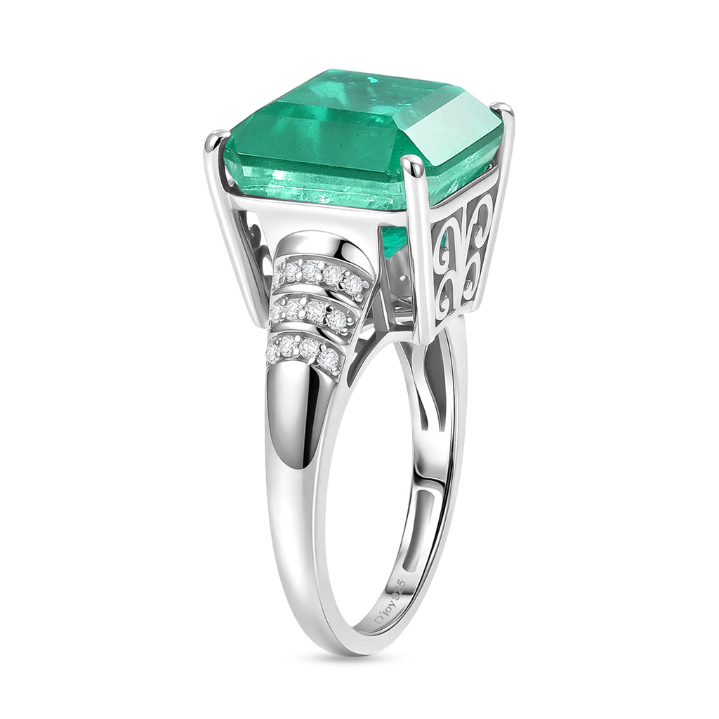 D'Joy Emeraldine Triplet Quartz & White Zircon Solitaire Ring in Rhodium Overlay Sterling Silver 10.00 Ct._8516979_3