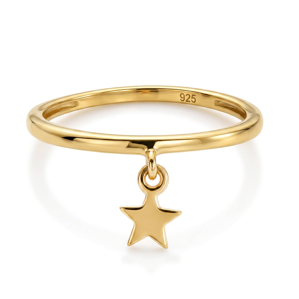 Sterling Silver Vermeil Star Band Ring with 9K Gold Charm_8518526