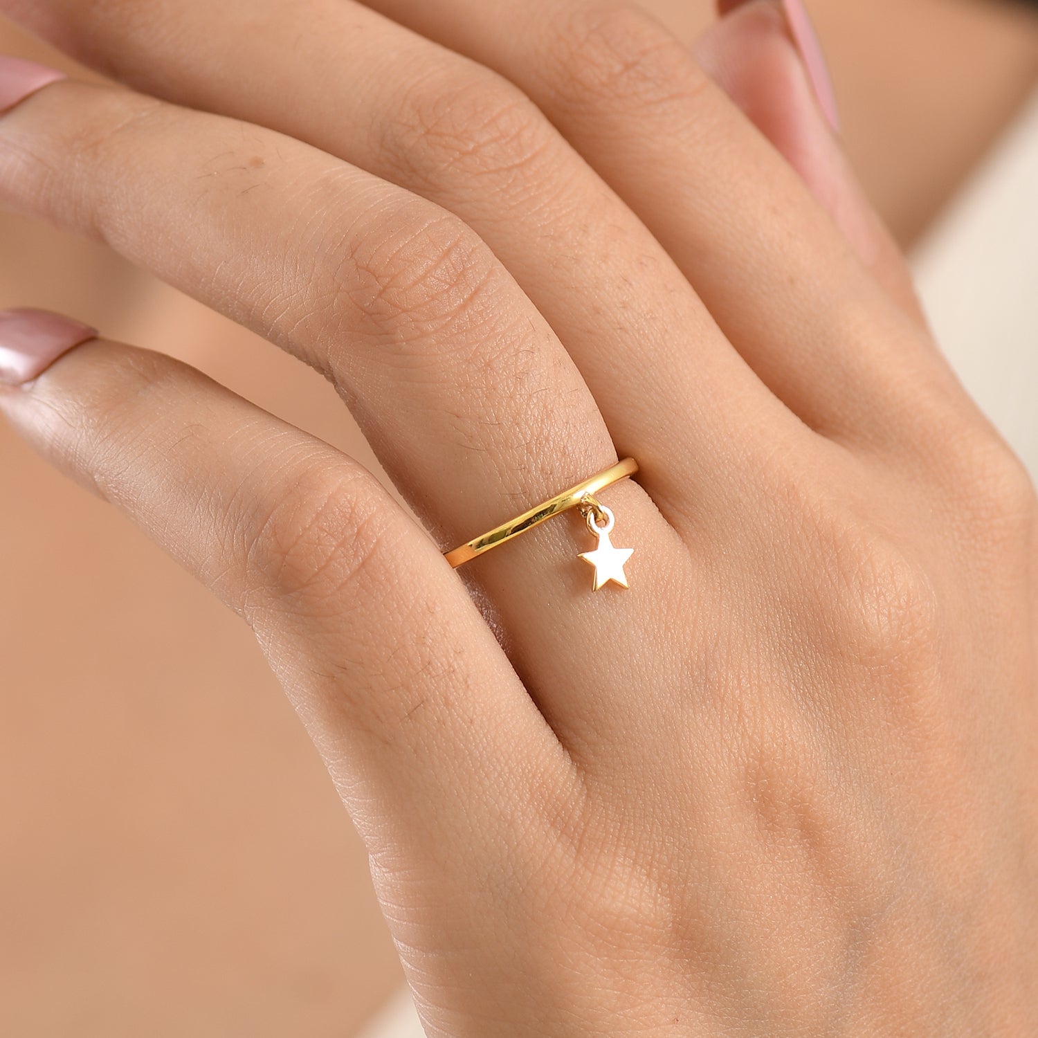 Yellow Gold Plated Star Charm Band Ring in Sterling Silver V32516327 2