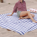 Livmore 100% Cotton Fouta Beach Striped Throw with Fringes (90 x 170 cm) - Navy_8518560_1