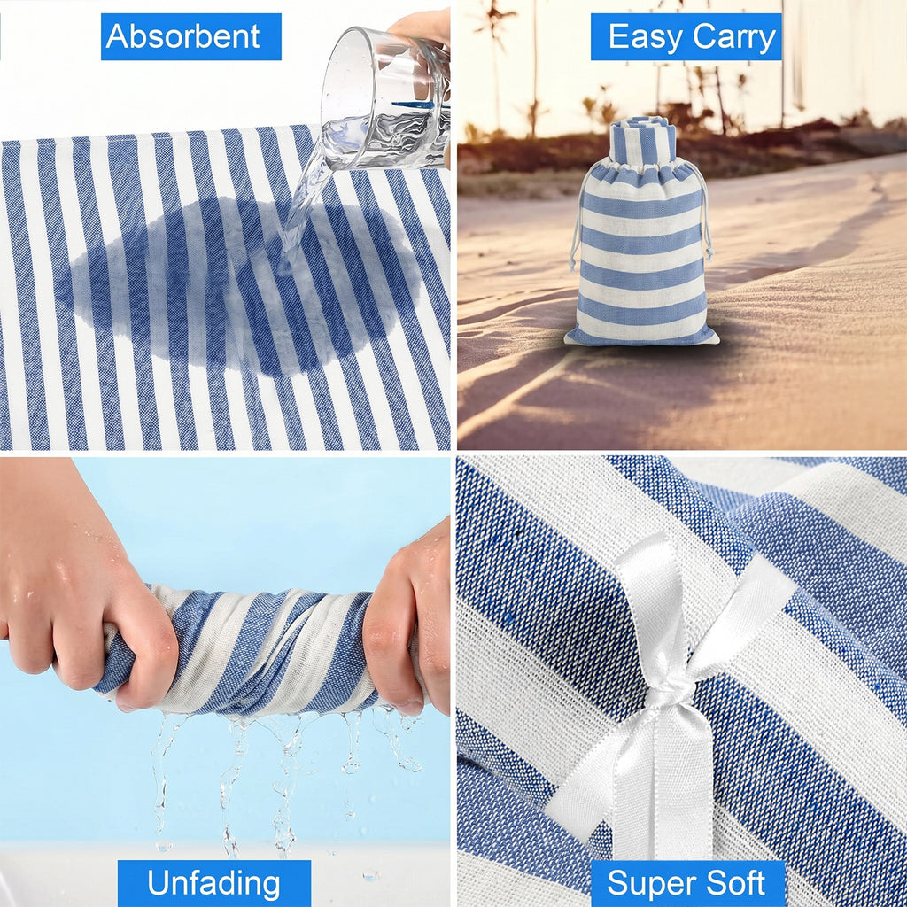 Livmore 100% Cotton Fouta Beach Striped Throw with Fringes (90 x 170 cm) - Navy_8518560_3