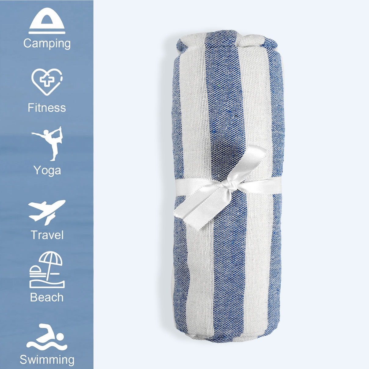 Livmore 100% Cotton Fouta Beach Striped Throw with Fringes (90 x 170 cm) - Navy 8518560 5