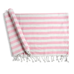 Livmore 100% Cotton Fouta Beach Striped Towel with Fringes (90 x 170 cm) - Pink_8518561