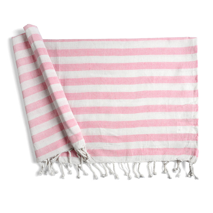 Livmore 100% Cotton Fouta Beach Striped Towel with Fringes (90 x 170 cm) - Pink 8518561 1