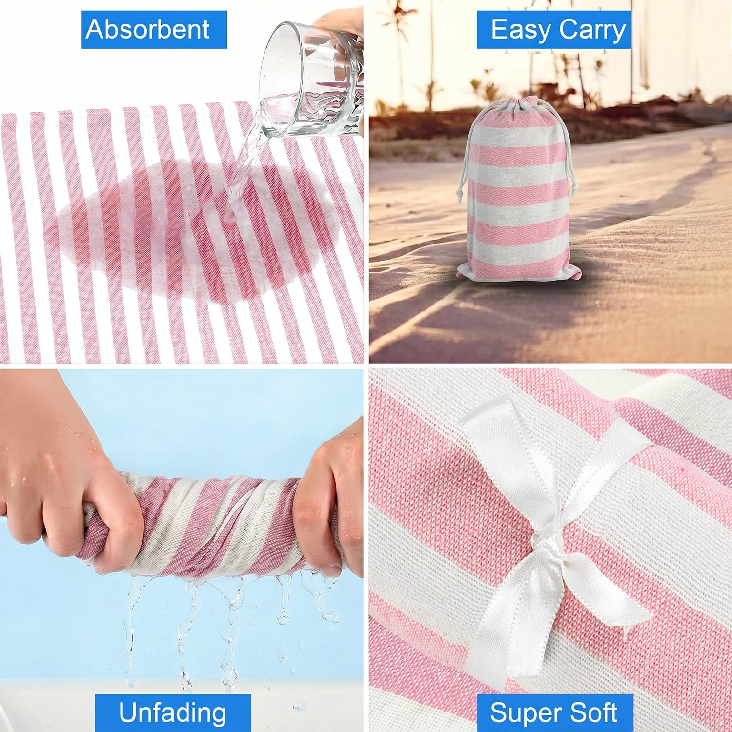 Livmore 100% Cotton Fouta Beach Striped Towel with Fringes (90 x 170 cm) - Pink V32513814 3