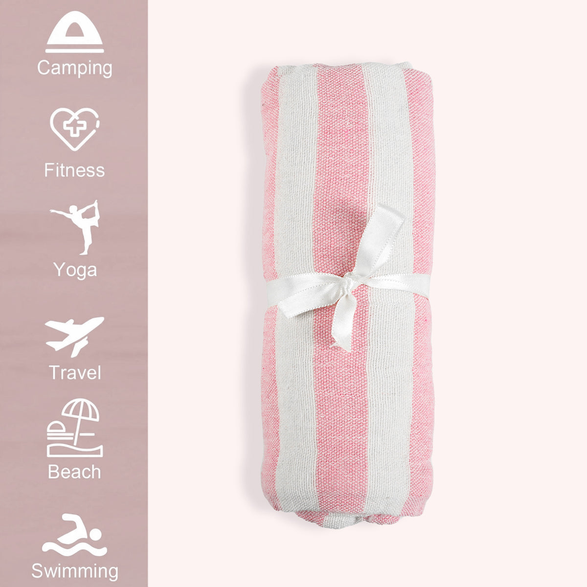 Livmore 100% Cotton Fouta Beach Striped Towel with Fringes (90 x 170 cm) - Pink V32513814 4