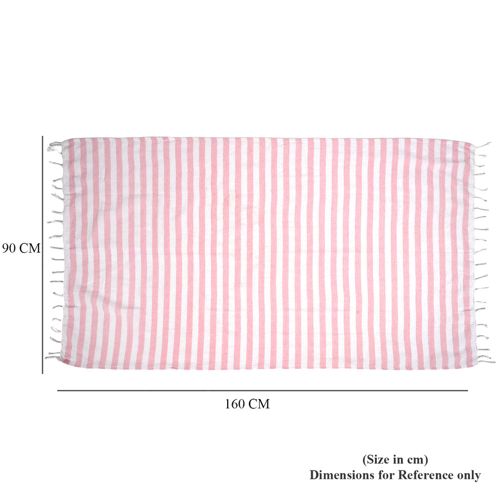 Livmore 100% Cotton Fouta Beach Striped Towel with Fringes (90 x 170 cm) - Pink_8518561_5
