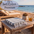 Livmore 100% Cotton Fouta Beach Striped Throw with Fringes (90 x 170 cm) - Grey_8518562_2