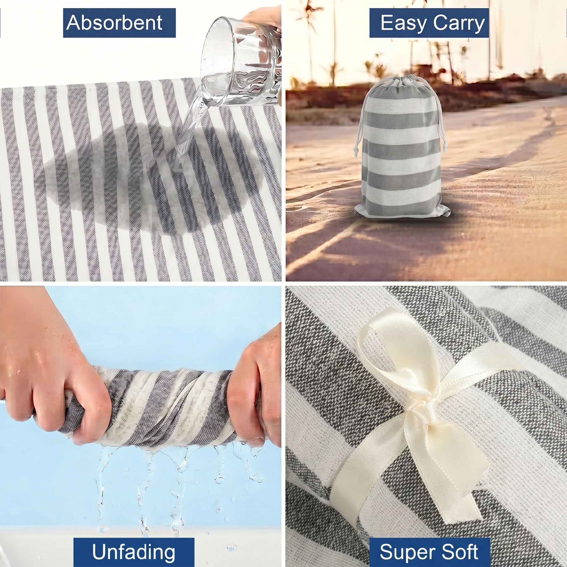 Livmore 100% Cotton Fouta Beach Striped Throw with Fringes (90 x 170 cm) - Grey V32513035 4
