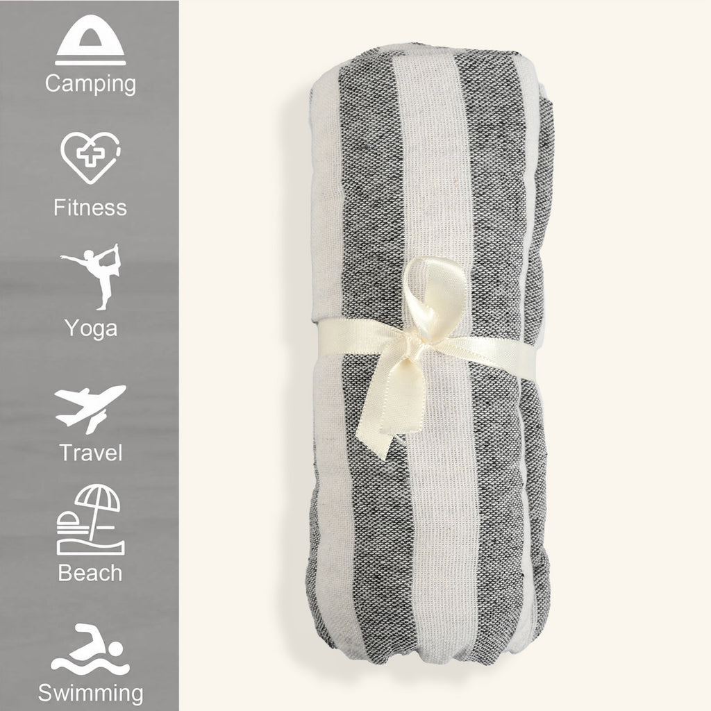 Livmore 100% Cotton Fouta Beach Striped Throw with Fringes (90 x 170 cm) - Grey_8518562_4
