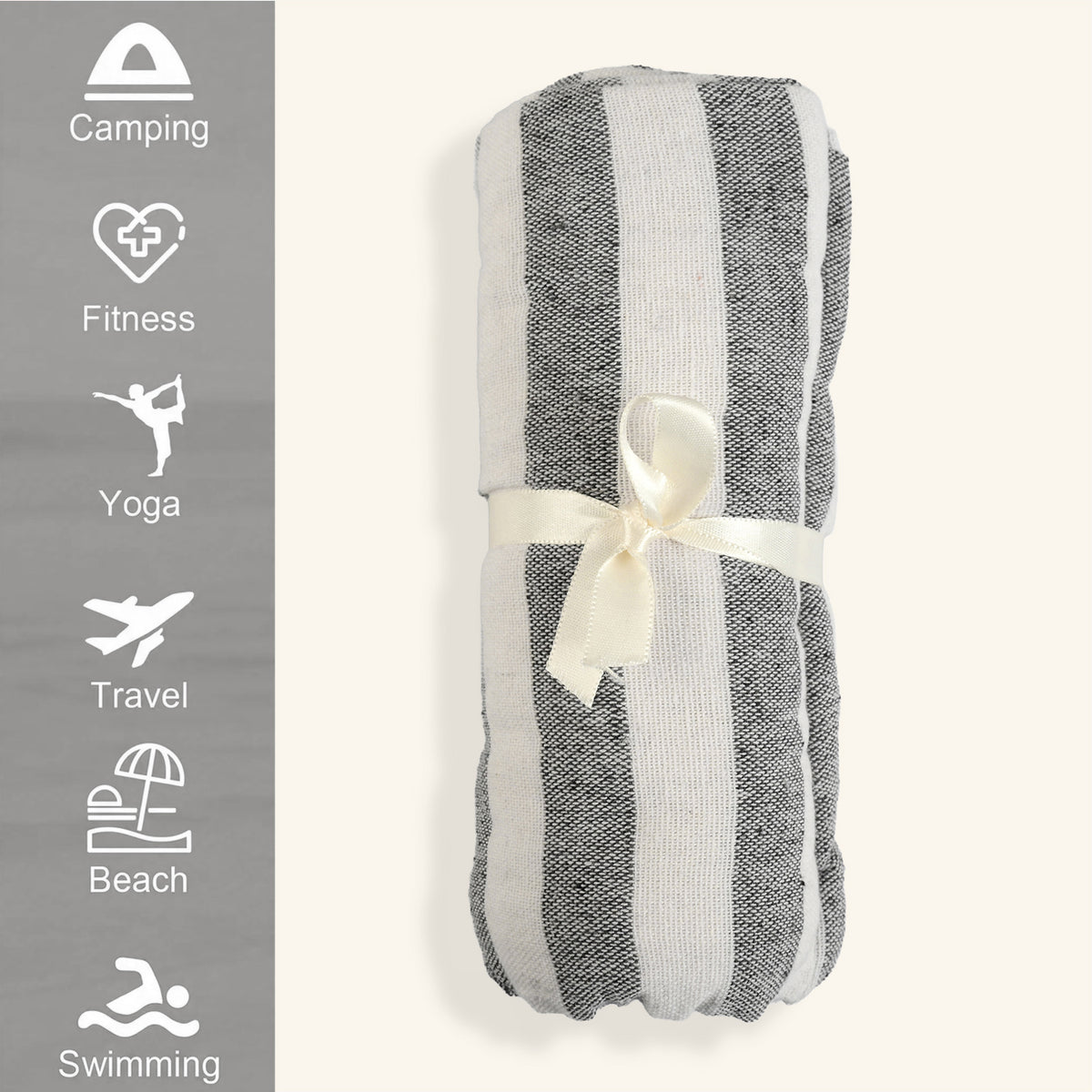 Livmore 100% Cotton Fouta Beach Striped Throw with Fringes (90 x 170 cm) - Grey V32513035 5