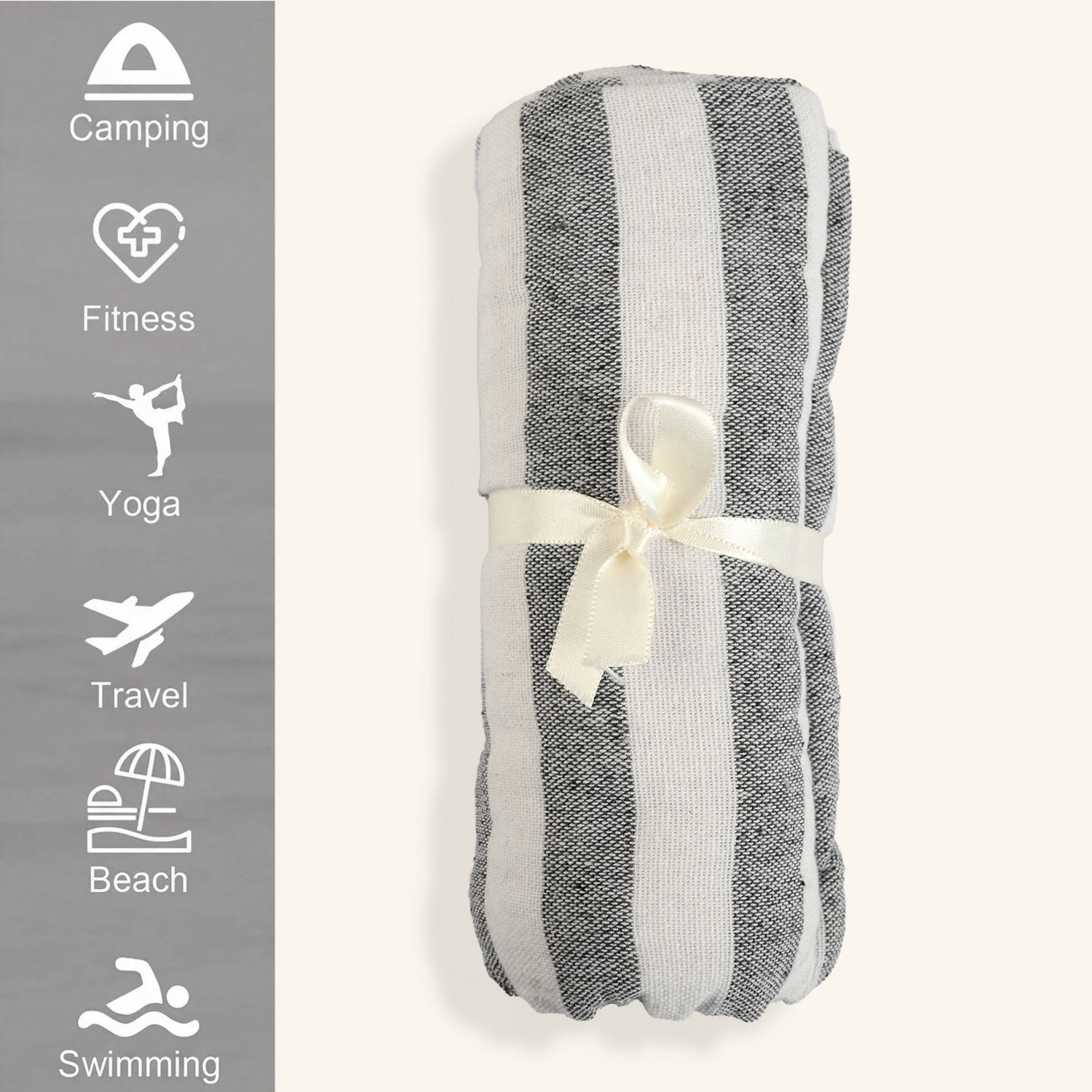 Livmore 100% Cotton Fouta Beach Striped Throw with Fringes (90 x 170 cm) - Grey V32513035 5