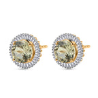 Live From Vegas - 9K Yellow Gold AAA Turkizite & Natural Diamond Halo Push Post Earring 2.81 Ct_8518632