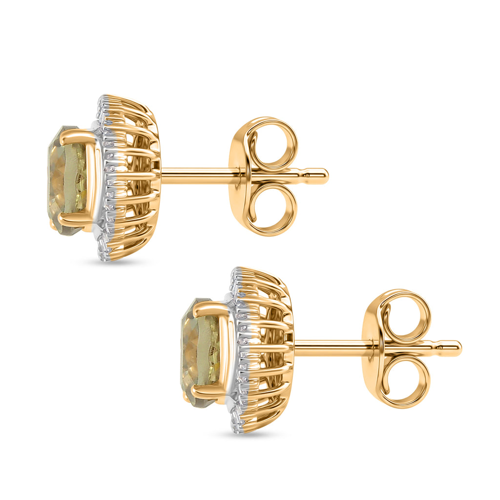 Live From Vegas - 9K Yellow Gold AAA Turkizite & Natural Diamond Halo Push Post Earring 2.81 Ct_8518632_3
