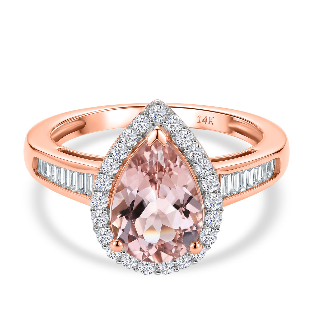 Tony Diniz Collection- Palmeiras AAA Pink Morganite, Natural Diamond Pear Halo Ring in 14K Rose Gold 2.05 Ct. V32521403 0
