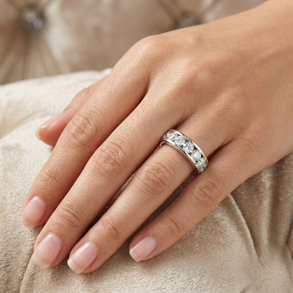 D'Joy - Moissanite Half Eternity Band Ring in Platinum Overlay Sterling Silver 1.65 Ct._8518762_1