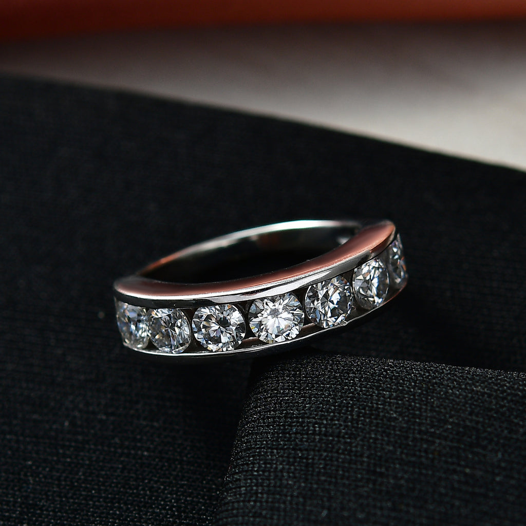 D'Joy - Moissanite Half Eternity Band Ring in Platinum Overlay Sterling Silver 1.65 Ct._8518762_2