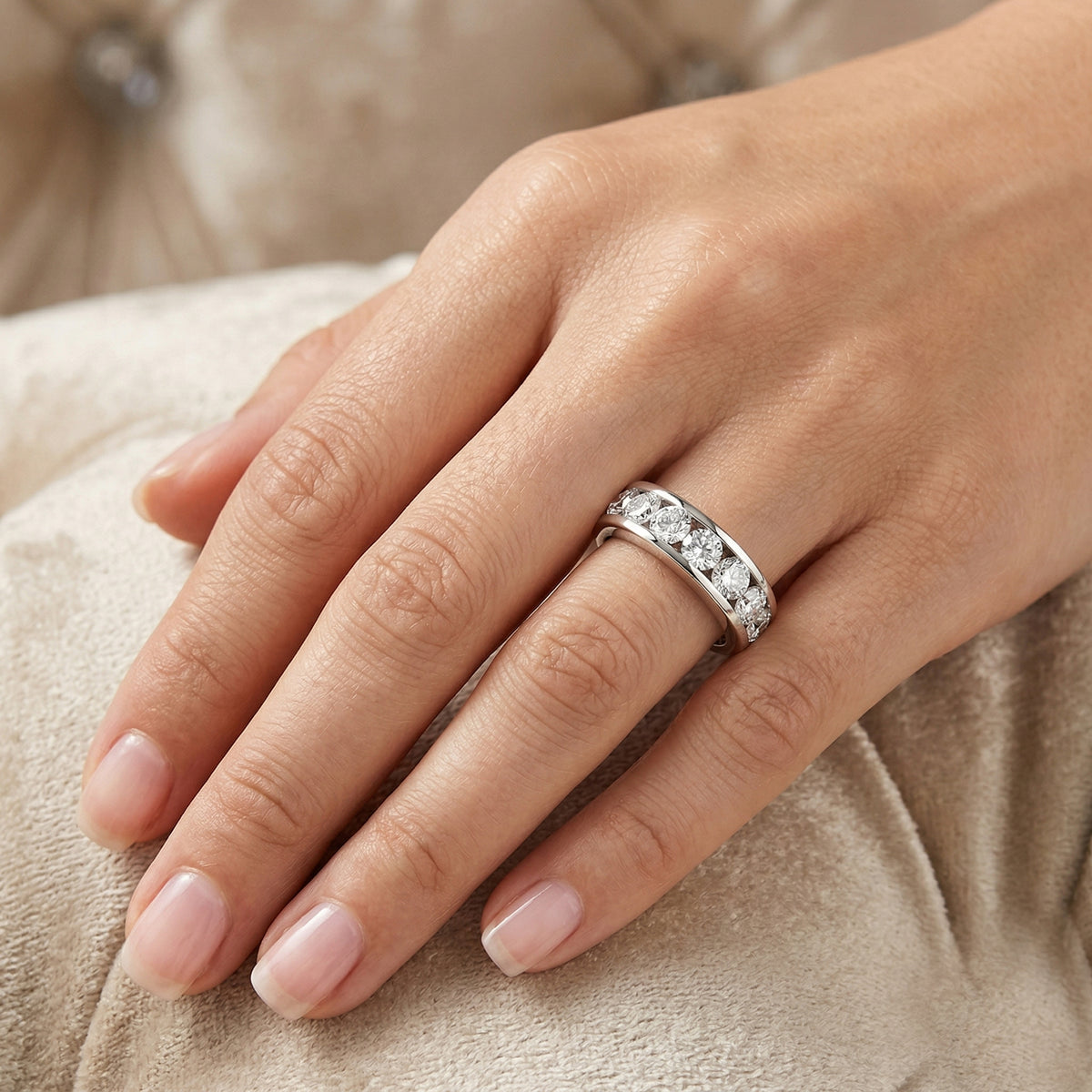 D'Joy - Moissanite Half Eternity Band Ring in Platinum Overlay Sterling Silver 1.65 Ct. V32533302 2