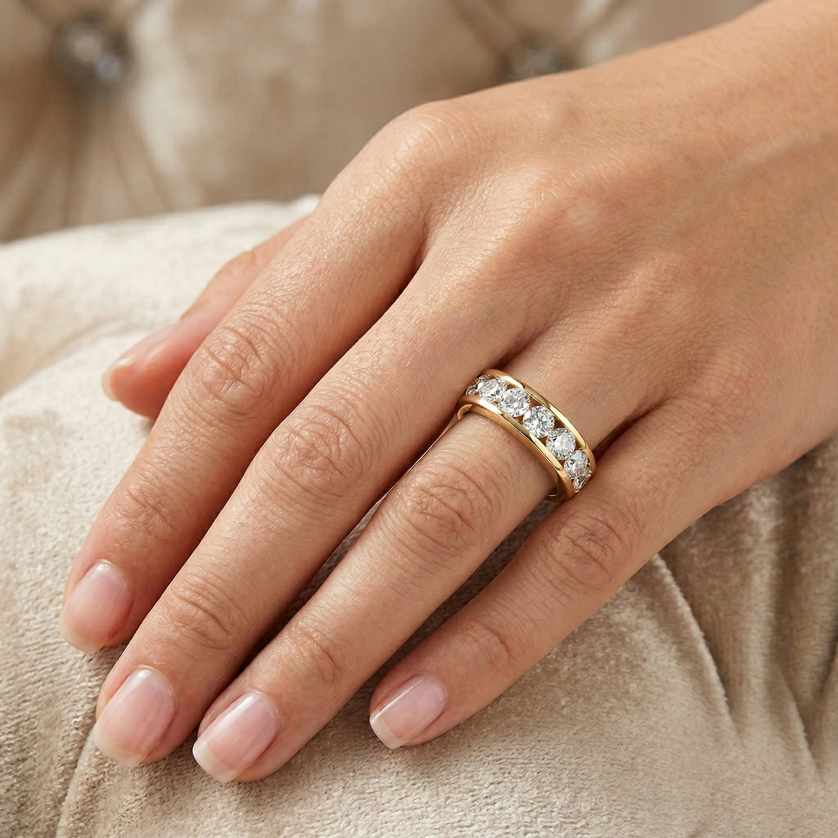 D'Joy Moissanite Half Eternity Band Ring in Yellow Gold Plated Sterling Silver 1.65 Ct. V32529145 2