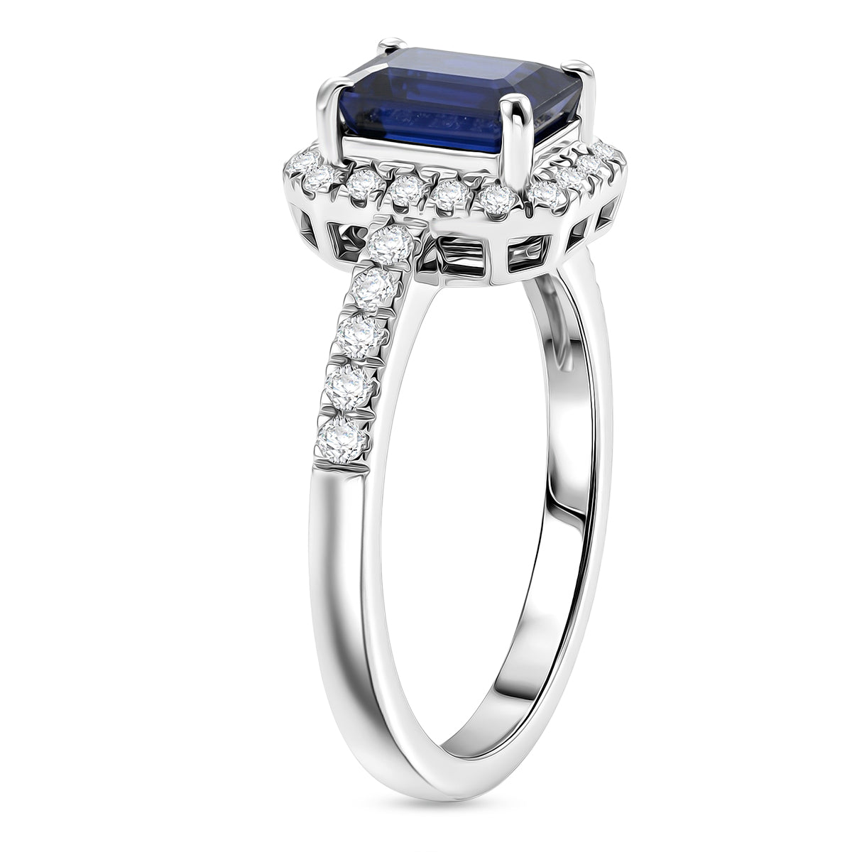 D'Joy Fissure Filled Blue Sapphire &amp; Moissanite Halo Ring in Rhodium Overlay Sterling Silver 1.88 Ct. 8518813 4