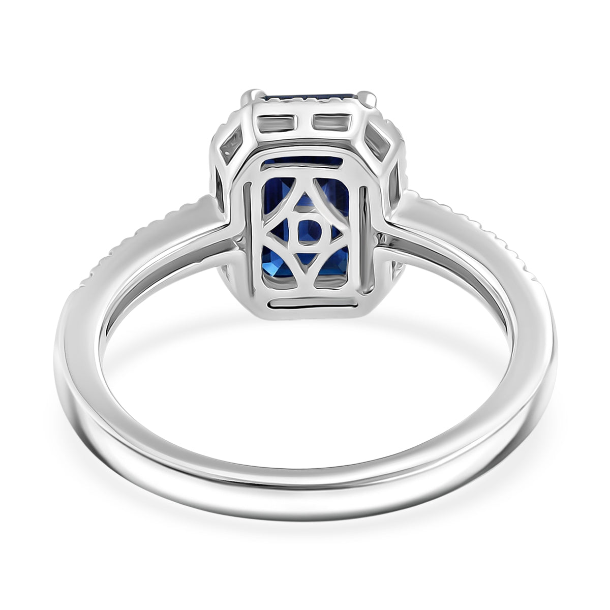 D'Joy Fissure Filled Blue Sapphire &amp; Moissanite Halo Ring in Rhodium Overlay Sterling Silver 1.88 Ct. 8518813 5