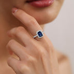 Royal Bali Collection - D'Joy Fissure Filled Blue Sapphire & Moissanite Halo Ring in Rhodium Overlay Sterling Silver 1.88 Ct._8518813_6