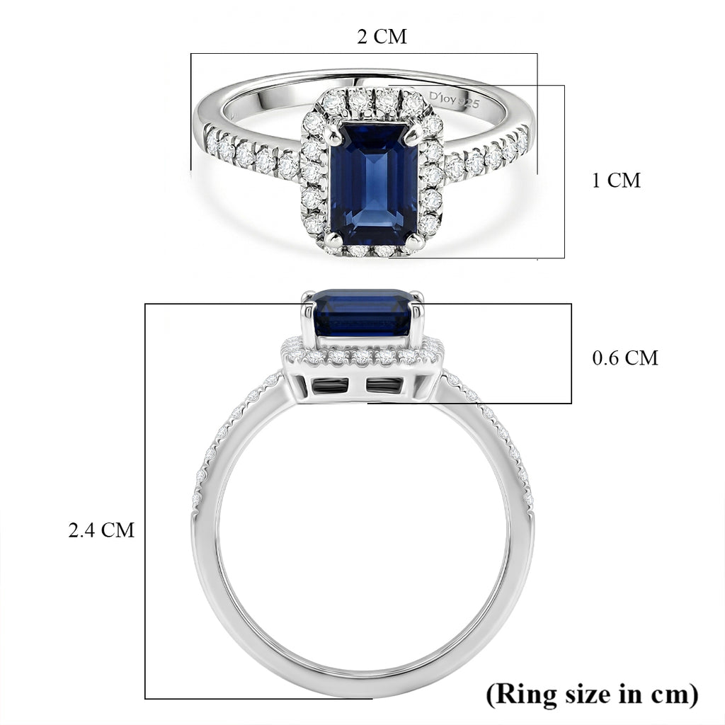 Royal Bali Collection - D'Joy Fissure Filled Blue Sapphire & Moissanite Halo Ring in Rhodium Overlay Sterling Silver 1.88 Ct._8518813_7
