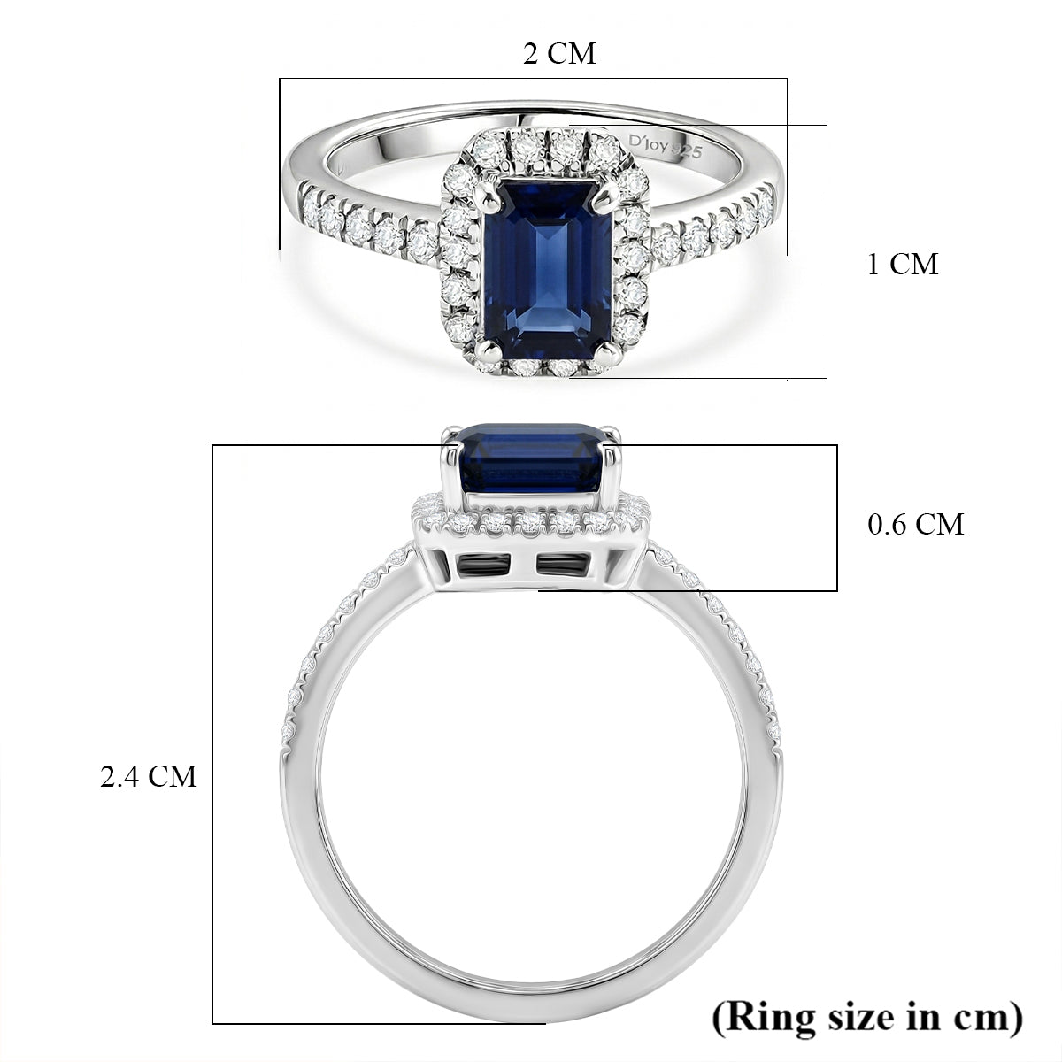 D'Joy Fissure Filled Blue Sapphire &amp; Moissanite Halo Ring in Rhodium Overlay Sterling Silver 1.88 Ct. 8518813 8