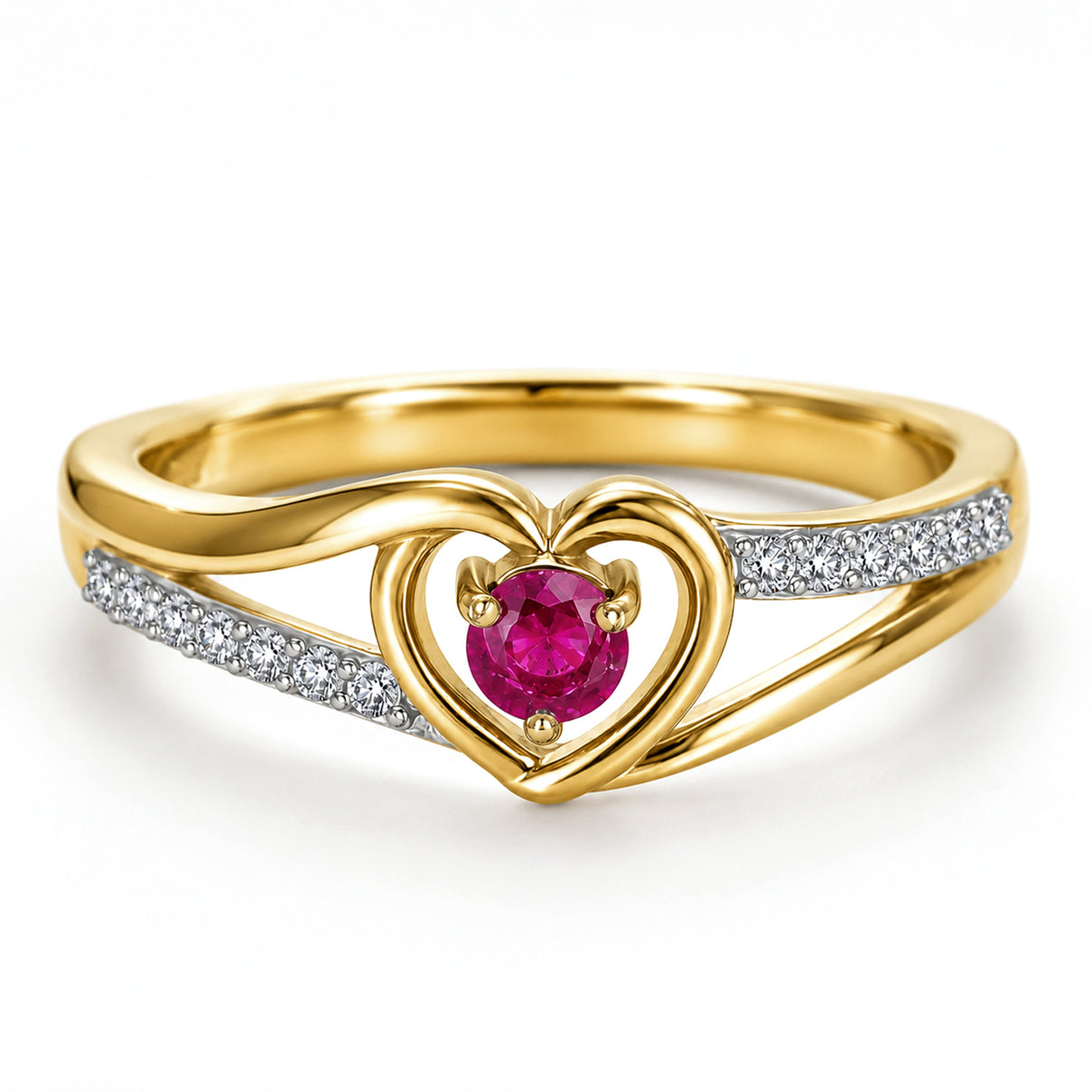 Royal Bali Collection - D'Joy African Ruby &amp; Moissanite Solitaire Heart Ring in 18K Vermeil Yellow Gold Plated Sterling Silver 8518841 0