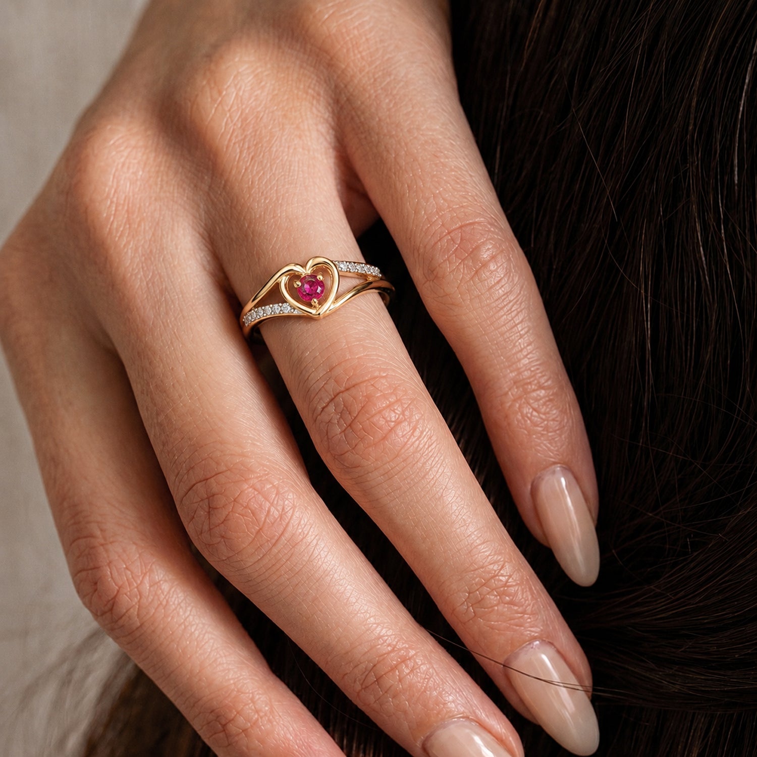Royal Bali Collection - D'Joy African Ruby &amp; Moissanite Solitaire Heart Ring in 18K Vermeil Yellow Gold Plated Sterling Silver 8518841 2