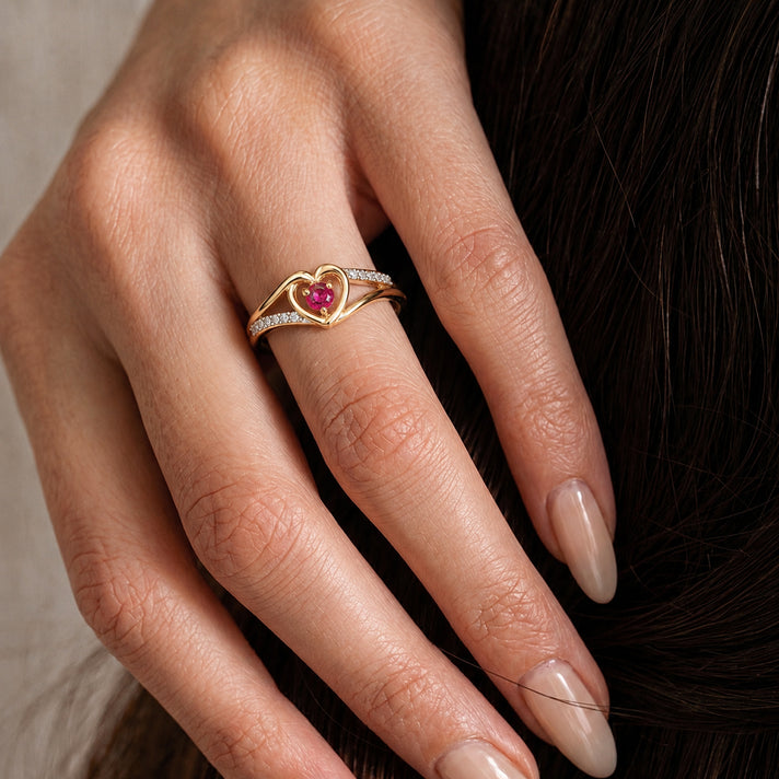 Royal Bali Collection - D'Joy African Ruby &amp; Moissanite Solitaire Heart Ring in 18K Vermeil Yellow Gold Plated Sterling Silver 8518841 2
