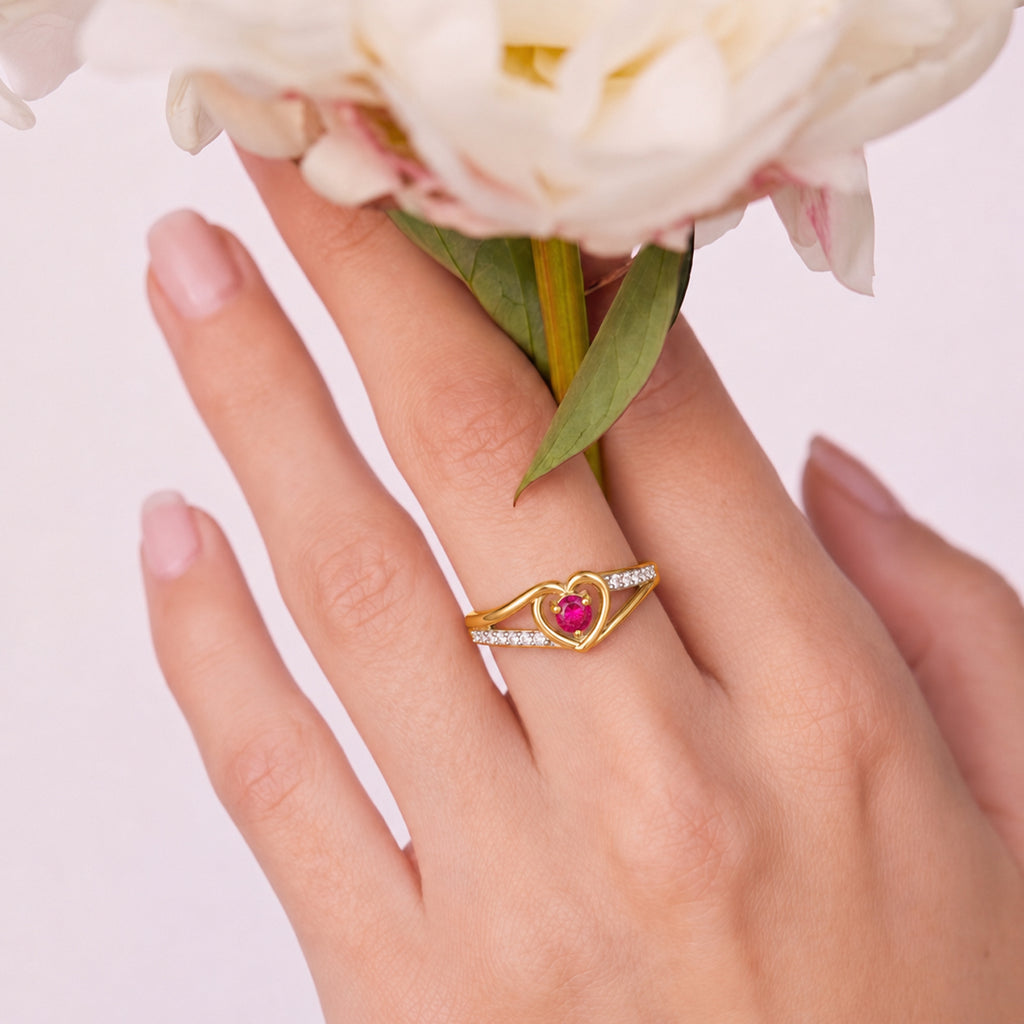 Royal Bali Collection - D'Joy African Ruby & Moissanite Solitaire Heart Ring in 18K Vermeil Yellow Gold Plated Sterling Silver_8518841_2