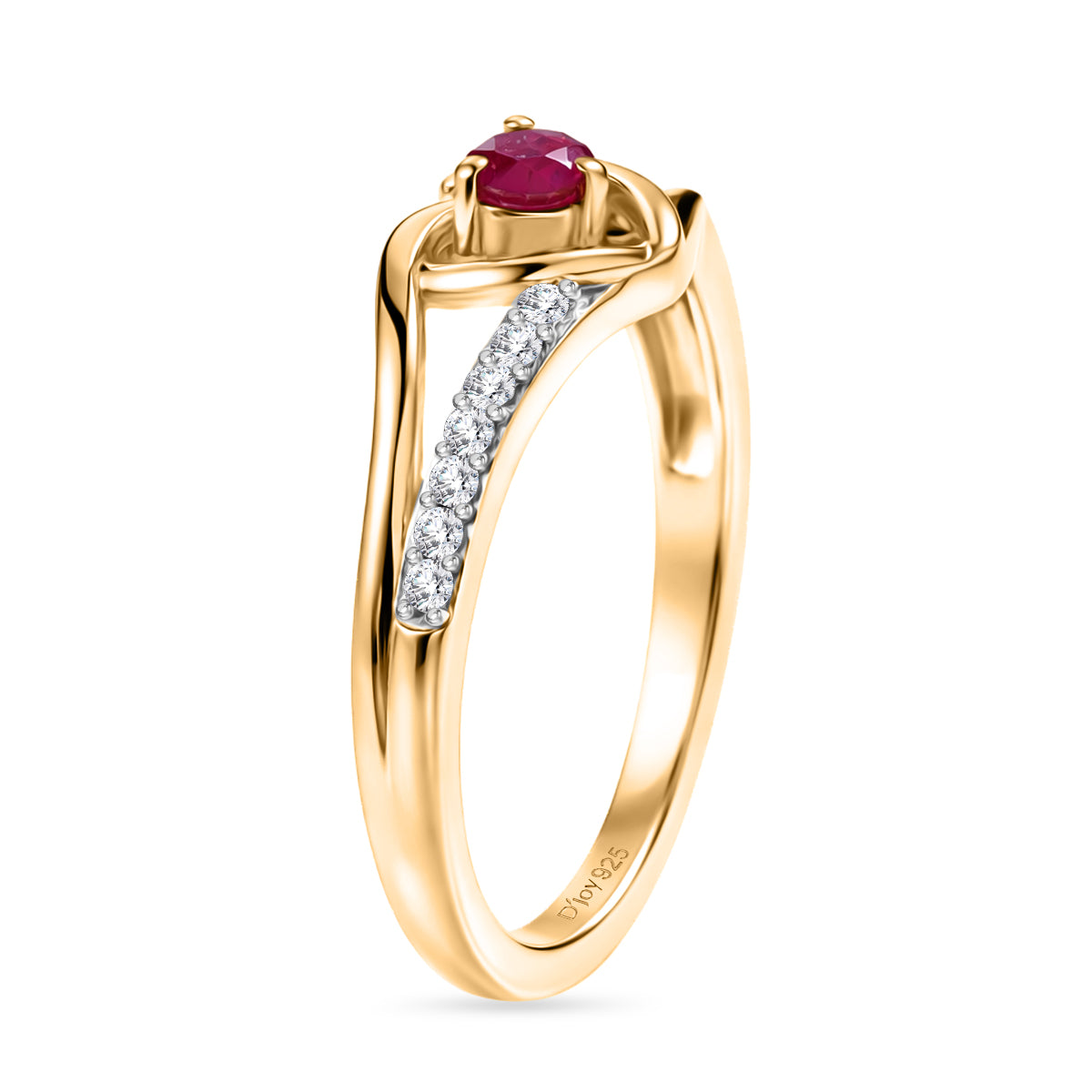 Royal Bali Collection - D'Joy African Ruby &amp; Moissanite Solitaire Heart Ring in 18K Vermeil Yellow Gold Plated Sterling Silver 8518841 4