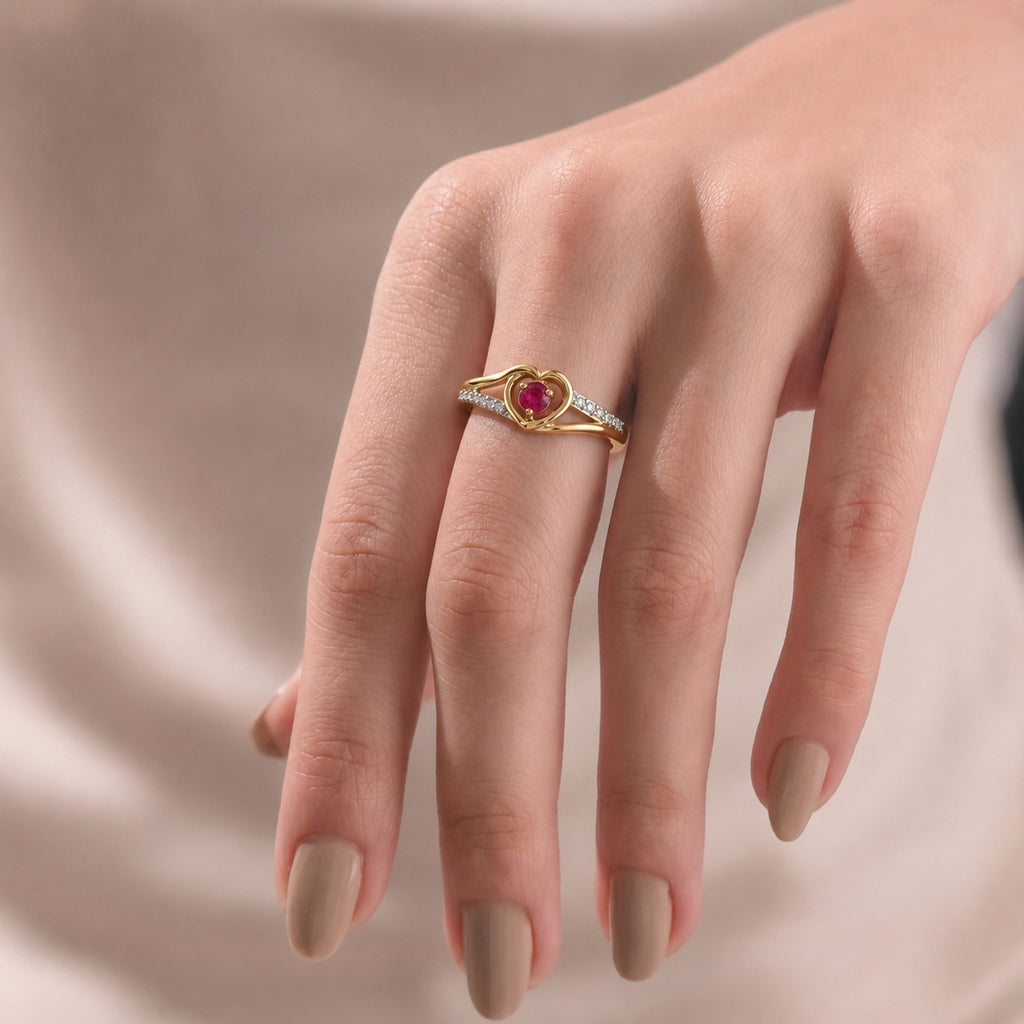 Royal Bali Collection - D'Joy African Ruby & Moissanite Solitaire Heart Ring in 18K Vermeil Yellow Gold Plated Sterling Silver_8518841_6