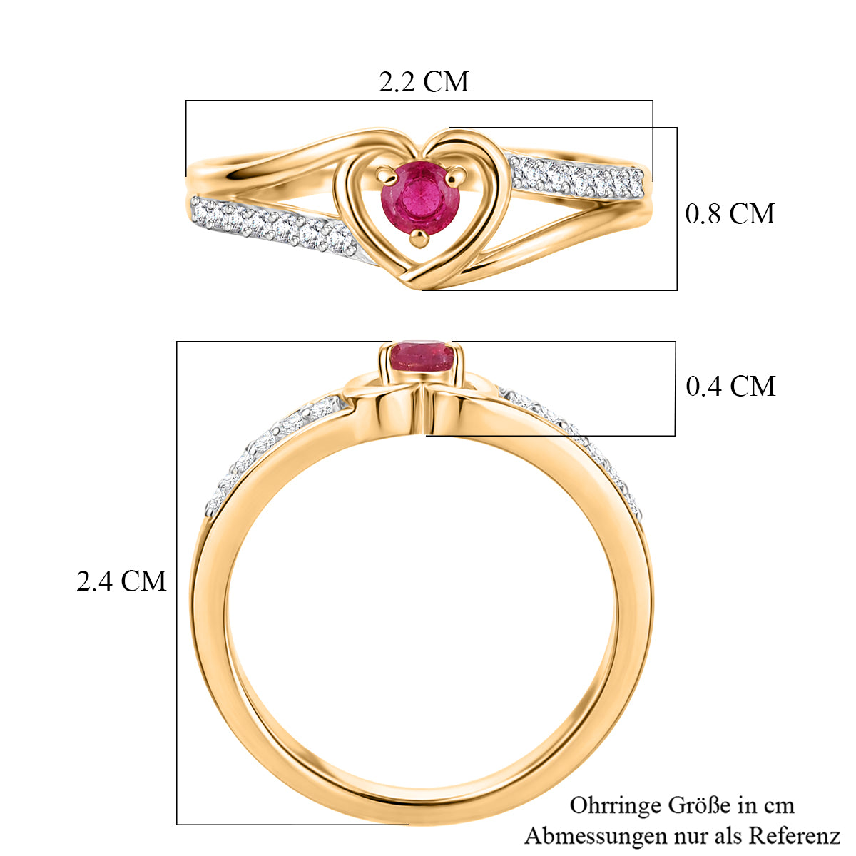 Royal Bali Collection - D'Joy African Ruby &amp; Moissanite Solitaire Heart Ring in 18K Vermeil Yellow Gold Plated Sterling Silver 8518841 8