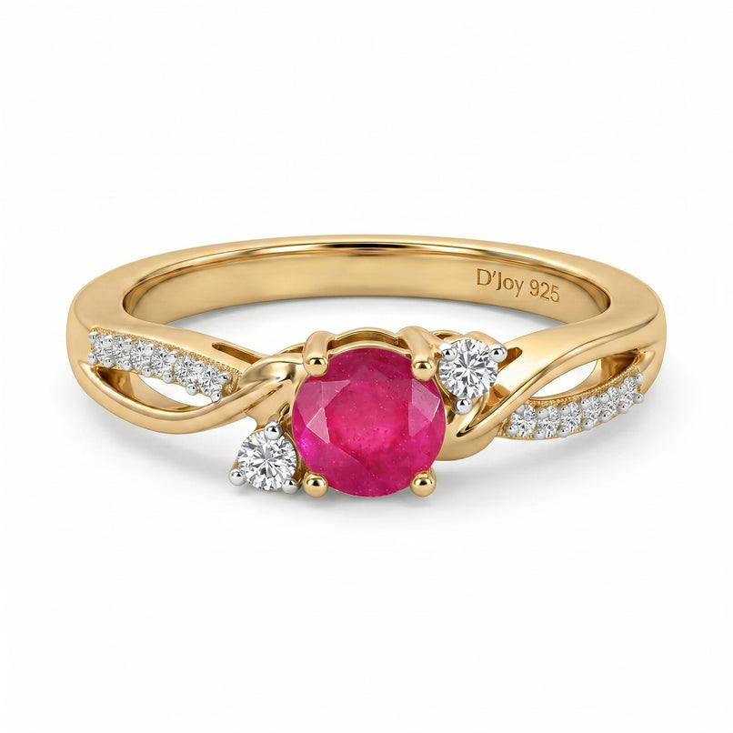 D'Joy - African Ruby & Moissanite Ring in 18K Vermeil Yellow Gold Plated Sterling Silver_8518891