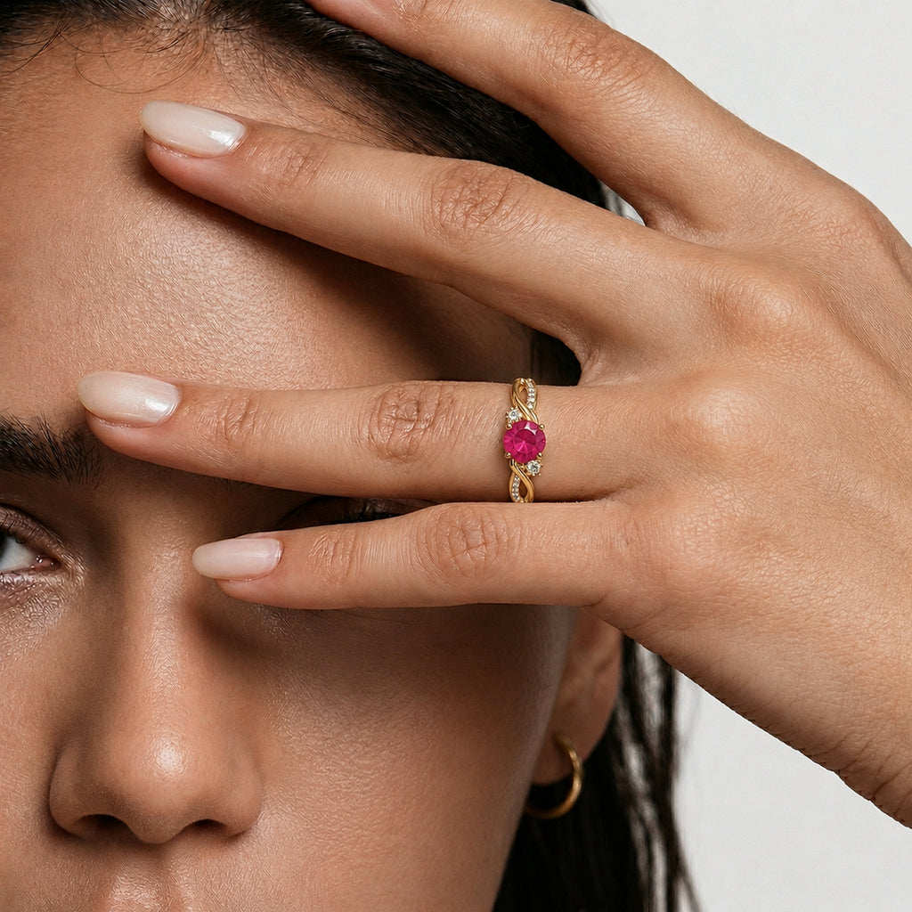 D'Joy - African Ruby & Moissanite Ring in 18K Vermeil Yellow Gold Plated Sterling Silver_8518891_1