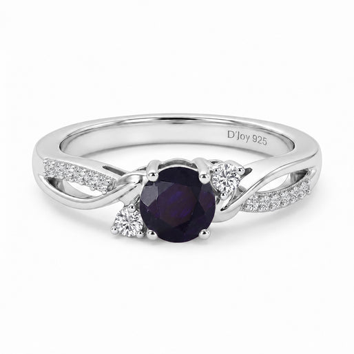 D'Joy - Masoala Sapphire & Moissanite Ring in Rhodium Overlay Sterling Silver_8518912