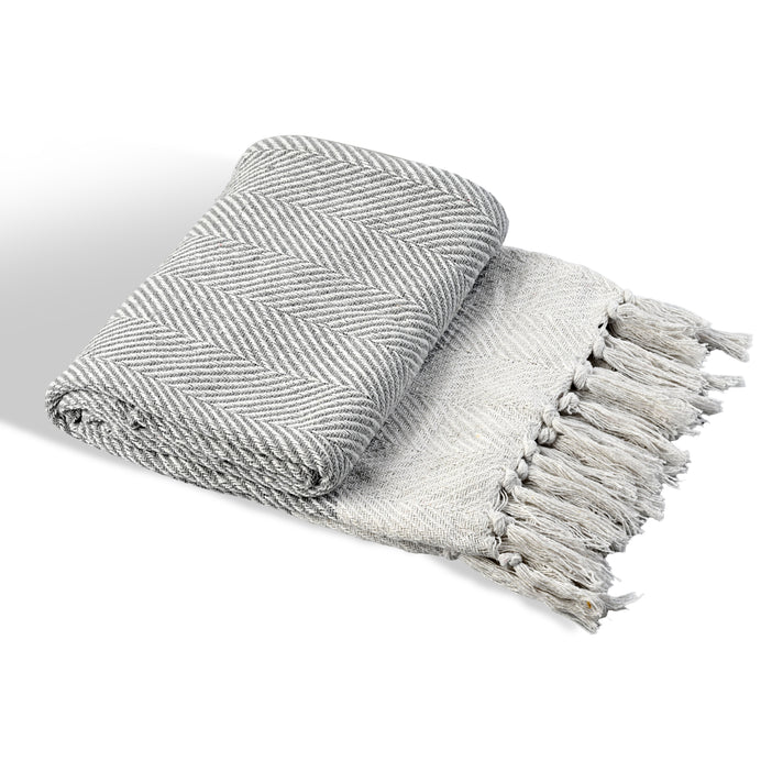 Livmore 100%  Cotton Woven Throw Blanket - (Size 130x160 cm) - Light Grey 8518990 1