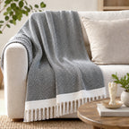 LIVMORE Cotton Patterned Throw Blanket (Size 130x1 cm) - Olive_8518991_1