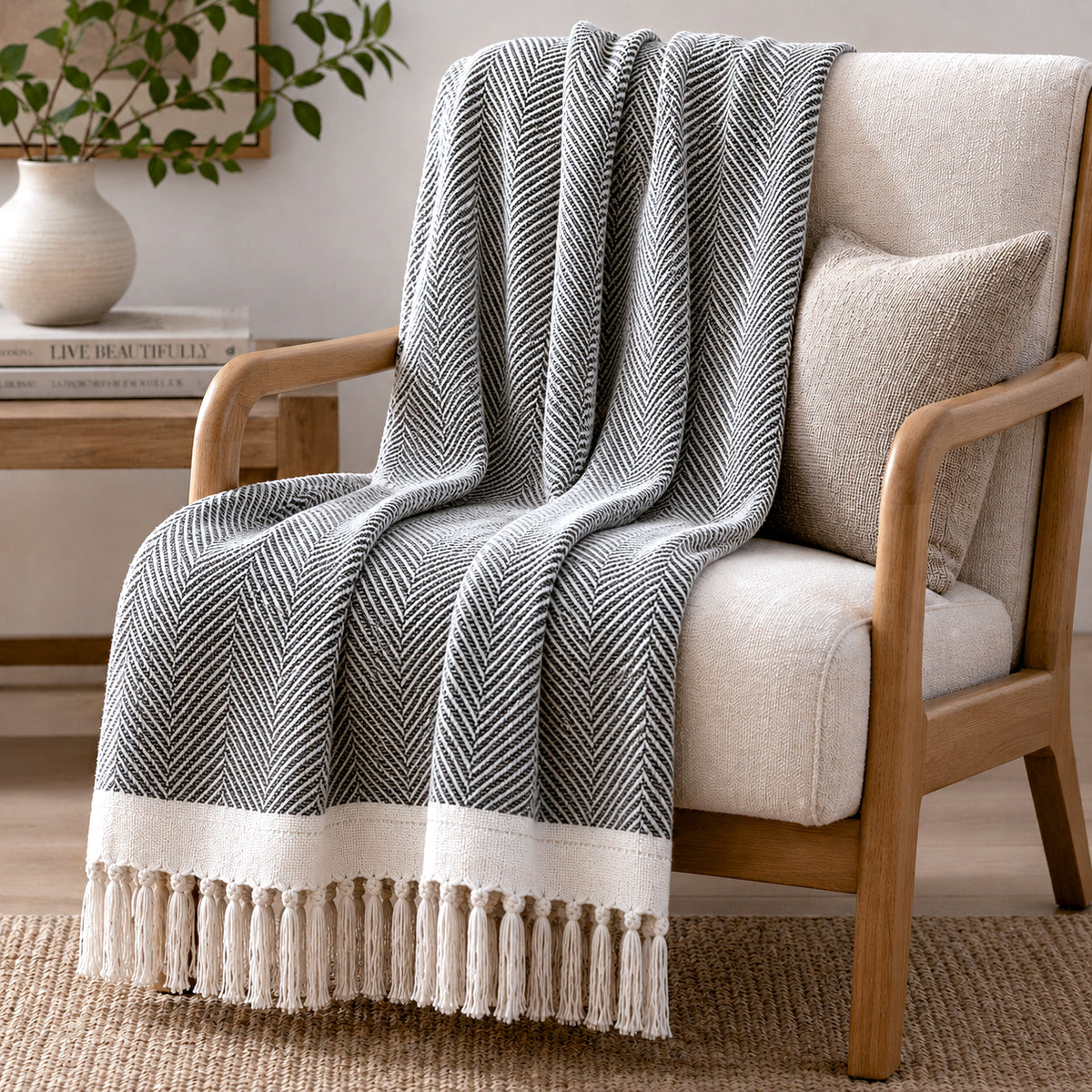 Livmore 100% Cotton Woven Throw Blanket (Size 130x160 cm) - Olive V32520753 4