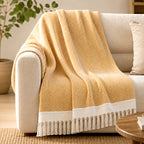 LIVMORE Cotton Patterned Throw Blanket (Size 130x1 cm) - Yellow_8518992_1
