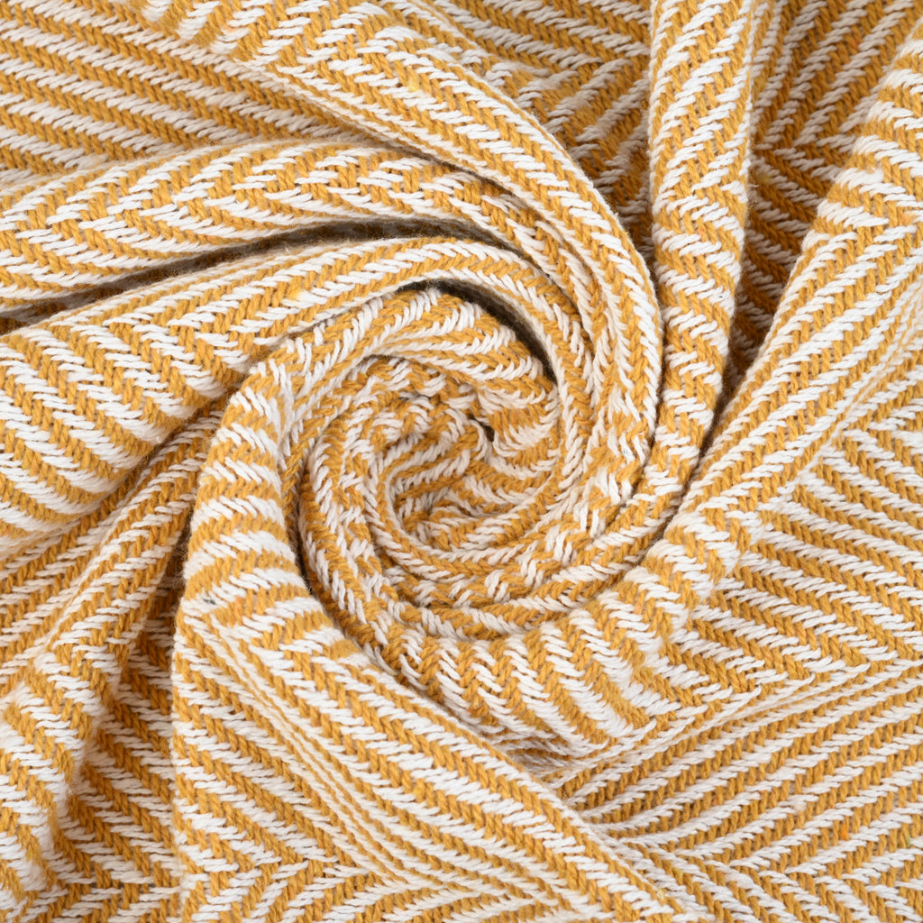 LIVMORE Cotton Patterned Throw Blanket (Size 130x1 cm) - Yellow_8518992_2
