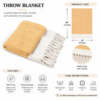 LIVMORE Cotton Patterned Throw Blanket (Size 130x1 cm) - Yellow_8518992_4