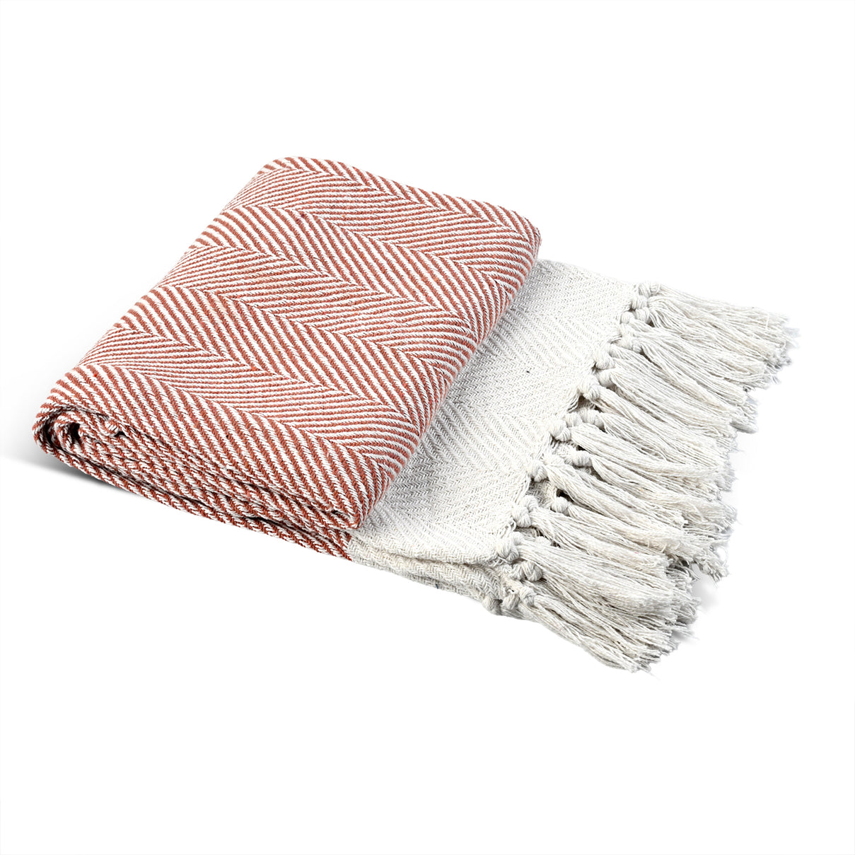 Livmore 100% Cotton Woven Throw Blanket (Size 130x160 cm) - Rust V32519937 0