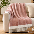 LIVMORE Cotton Patterned Throw Blanket (Size 130x1 cm) - Rose Gold_8518993_1