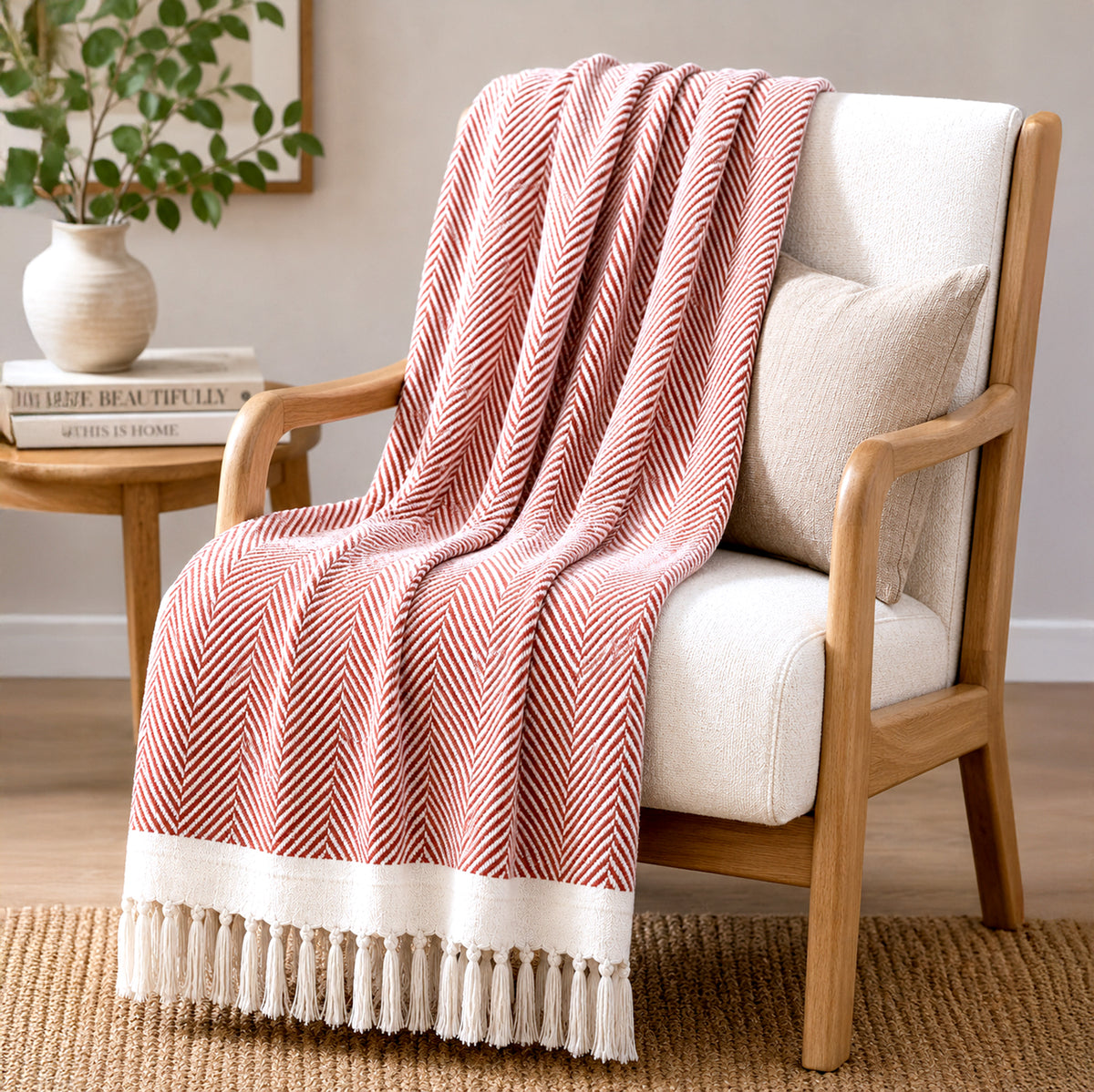Livmore 100% Cotton Woven Throw Blanket (Size 130x160 cm) - Rust V32519937 4