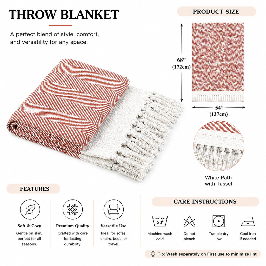 LIVMORE Cotton Patterned Throw Blanket (Size 130x1 cm) - Rose Gold_8518993_4