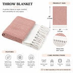 LIVMORE Cotton Patterned Throw Blanket (Size 130x1 cm) - Rose Gold_8518993_4